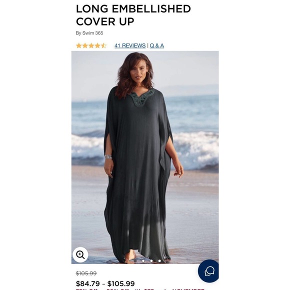 Swimsuit Cover Up Plus Size Long Embellished Beautiful Beaded Neckline - Picture 1 of 5